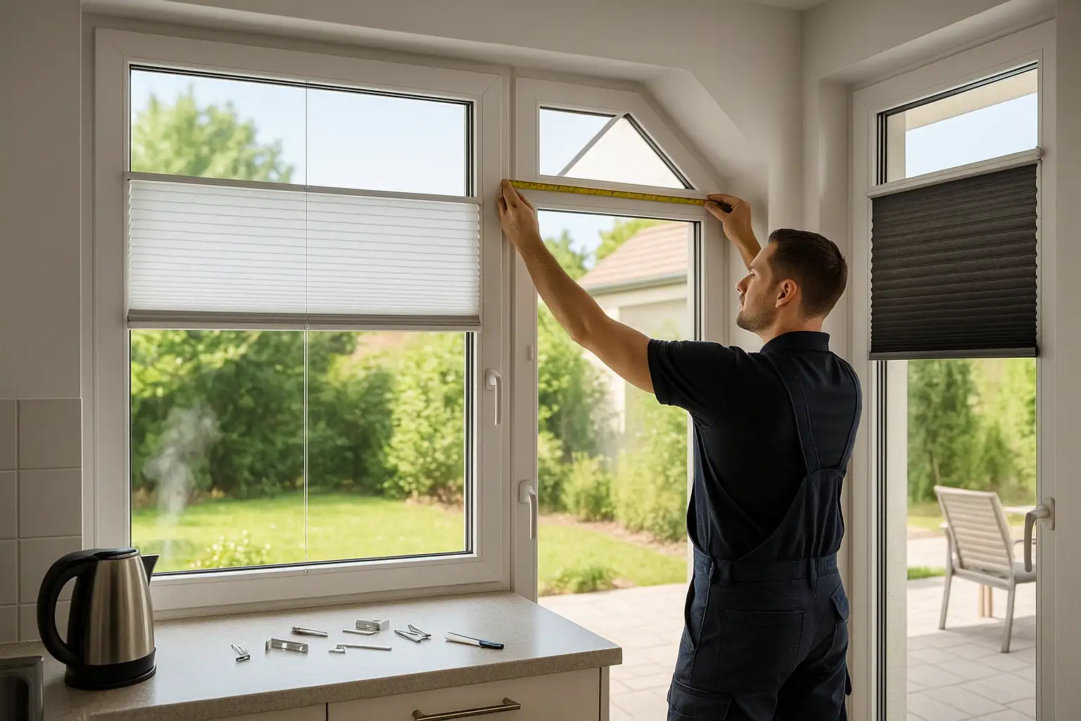 Plissee nach Maß für Fenster und Türen – Top-Down/Bottom-Up, präzises Aufmaß, lichtdurchlässig bis verdunkelnd, feuchtraumgeeignet Plissee Sonnenschutz nach Maß an Fenster und Terrassentür, Aufmaß oben mittig unten und links rechts, Top-Down/Bottom-Up, lichtdurchlässig bis verdunkelnd, feuchtraumgeeignet, Glasleiste Rahmen Laibung, ergonomische Griffleisten